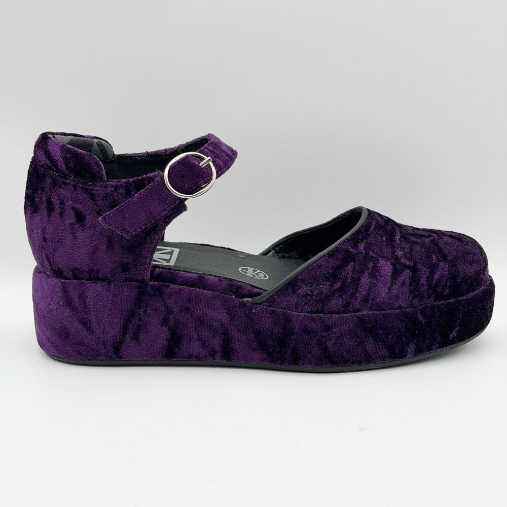 TUK Purple Velvet Wrapped Mary Jane Platform Shoes Women’s 7 Rockabilly Goth - Picture 2 of 11